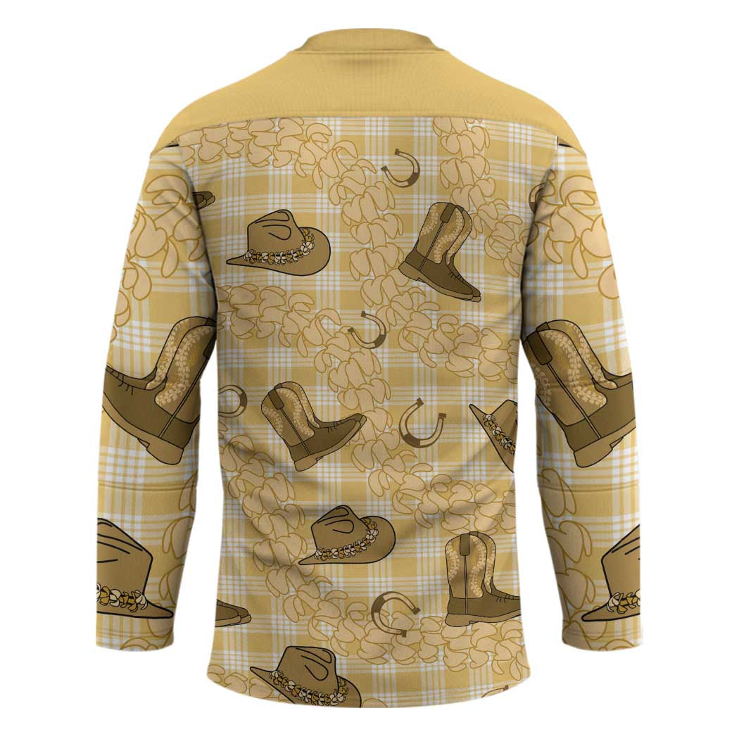 Yellow Palaka Hawaii Cowboy Hockey Jersey Puakenikeni Lei Paniolo Papale Seamless Vibes - Polynesian Pride