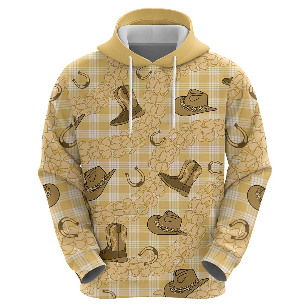 Yellow Palaka Hawaii Cowboy Hoodie Puakenikeni Lei Paniolo Papale Seamless Vibes - Polynesian Pride