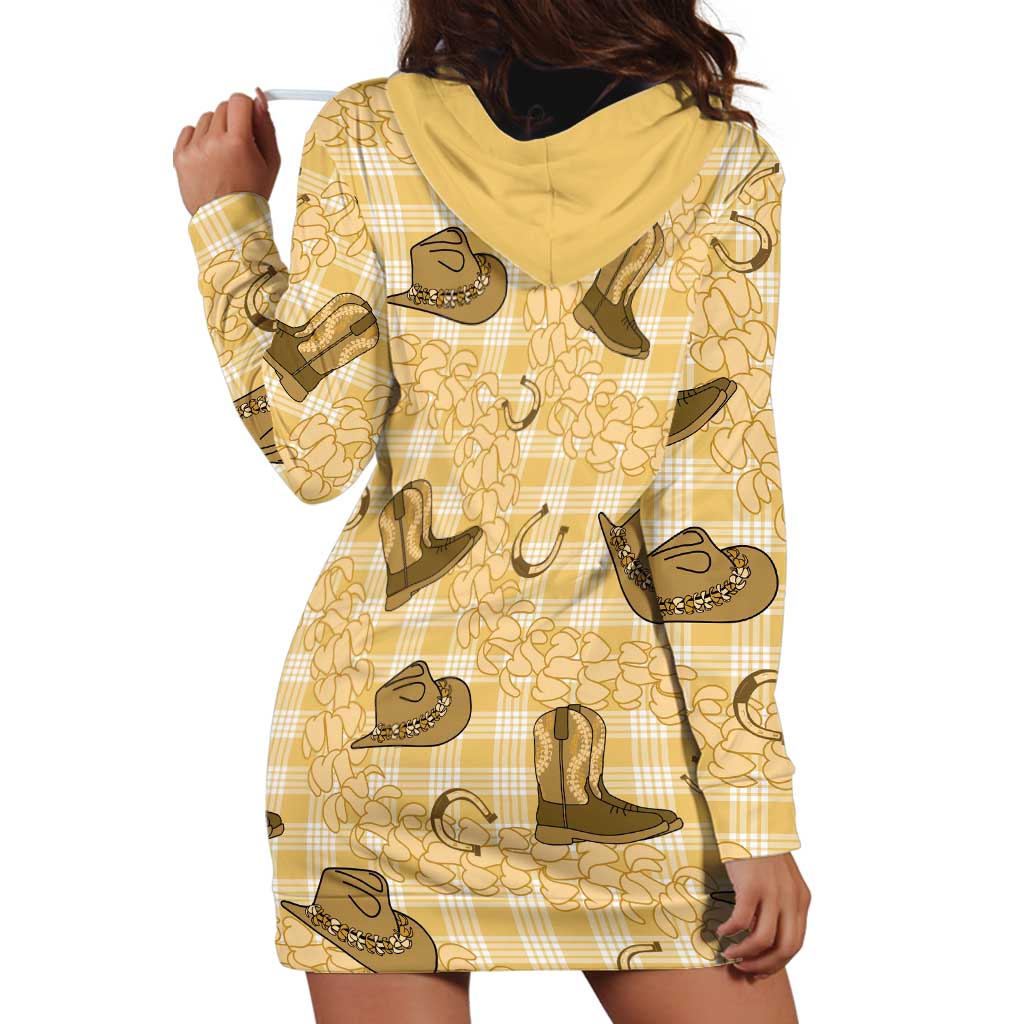 Yellow Palaka Hawaii Cowboy Hoodie Dress Puakenikeni Lei Paniolo Papale Seamless Vibes - Polynesian Pride