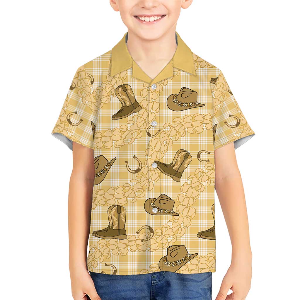 Yellow Palaka Hawaii Cowboy Kid Hawaiian Shirt Puakenikeni Lei Paniolo Papale Seamless Vibes - Polynesian Pride