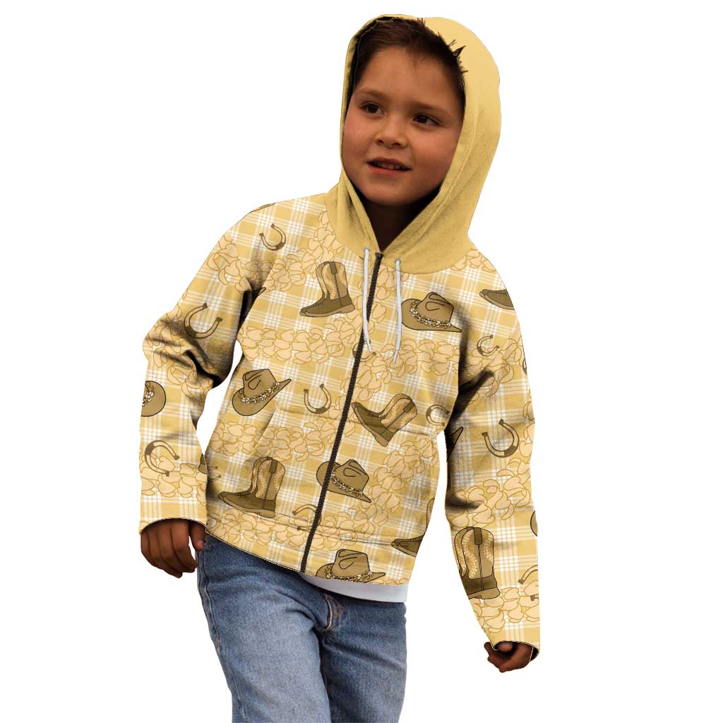 Yellow Palaka Hawaii Cowboy Kid Hoodie Puakenikeni Lei Paniolo Papale Seamless Vibes - Polynesian Pride