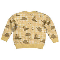 Yellow Palaka Hawaii Cowboy Kid Ugly Christmas Sweater Puakenikeni Lei Paniolo Papale Seamless Vibes - Polynesian Pride