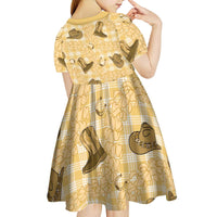 Yellow Palaka Hawaii Cowboy Kid Short Sleeve Dress Puakenikeni Lei Paniolo Papale Seamless Vibes - Polynesian Pride