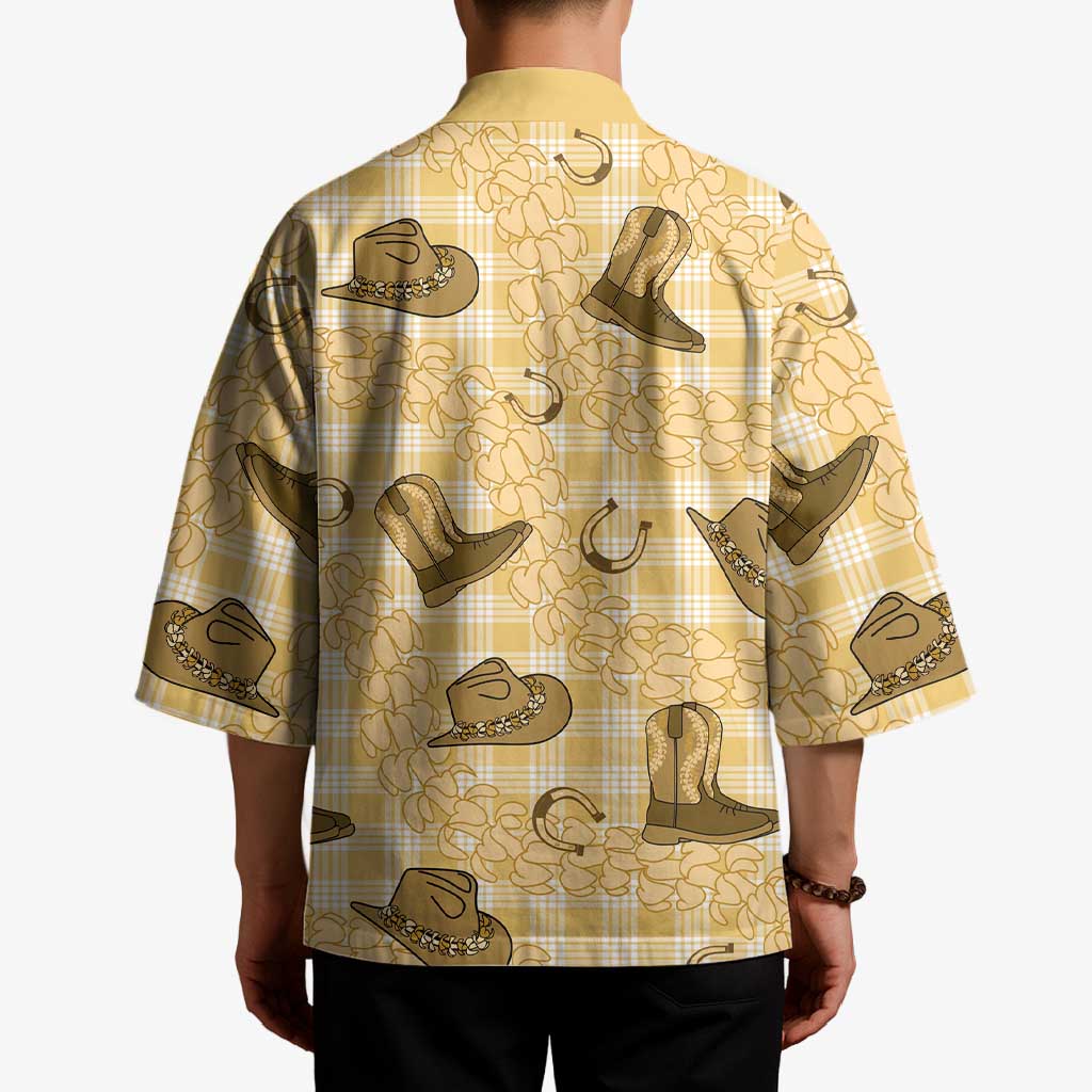 Yellow Palaka Hawaii Cowboy Kimono Puakenikeni Lei Paniolo Papale Seamless Vibes - Polynesian Pride