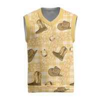 Yellow Palaka Hawaii Cowboy Christmas Knitted V-Neck Vest Puakenikeni Lei Paniolo Papale Seamless Vibes - Polynesian Pride