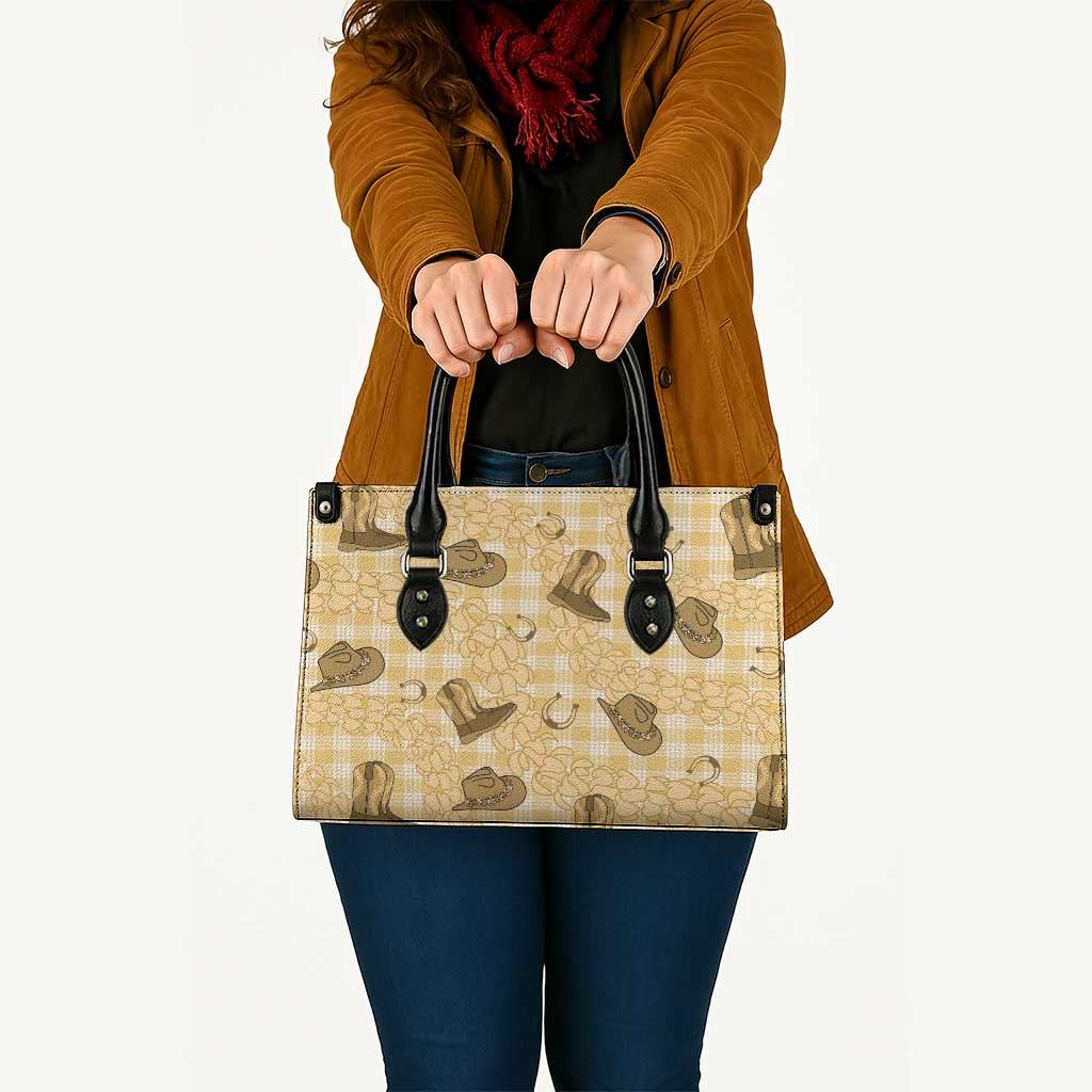 Yellow Palaka Hawaii Cowboy Leather Bag Puakenikeni Lei Paniolo Papale Seamless Vibes - Polynesian Pride