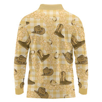 Yellow Palaka Hawaii Cowboy Long Sleeve Polo Shirt Puakenikeni Lei Paniolo Papale Seamless Vibes - Polynesian Pride