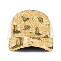 Yellow Palaka Hawaii Cowboy Mesh Trucker Cap Puakenikeni Lei Paniolo Papale Seamless Vibes - Polynesian Pride