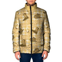 Yellow Palaka Hawaii Cowboy Padded Jacket Puakenikeni Lei Paniolo Papale Seamless Vibes - Polynesian Pride
