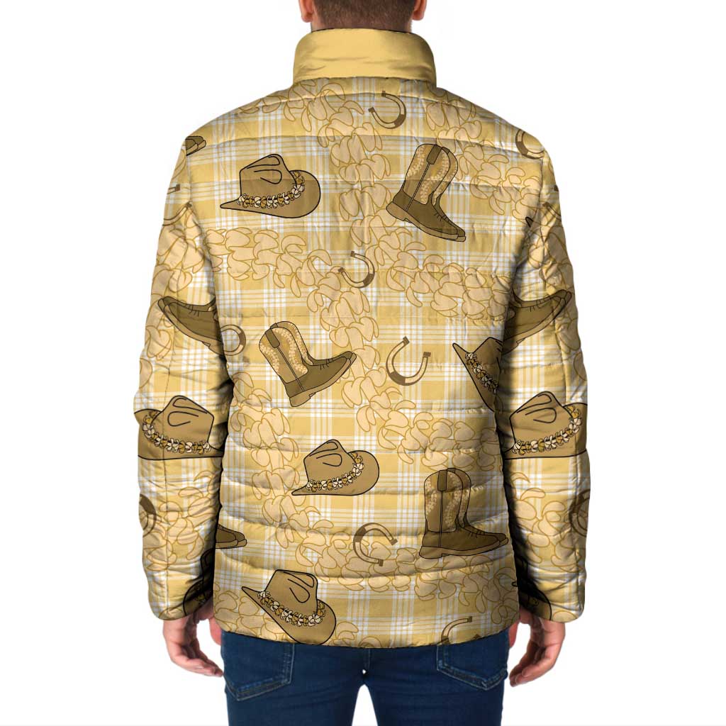 Yellow Palaka Hawaii Cowboy Padded Jacket Puakenikeni Lei Paniolo Papale Seamless Vibes - Polynesian Pride