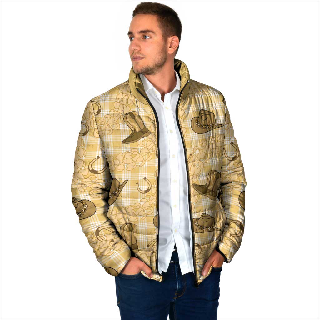Yellow Palaka Hawaii Cowboy Padded Jacket Puakenikeni Lei Paniolo Papale Seamless Vibes - Polynesian Pride