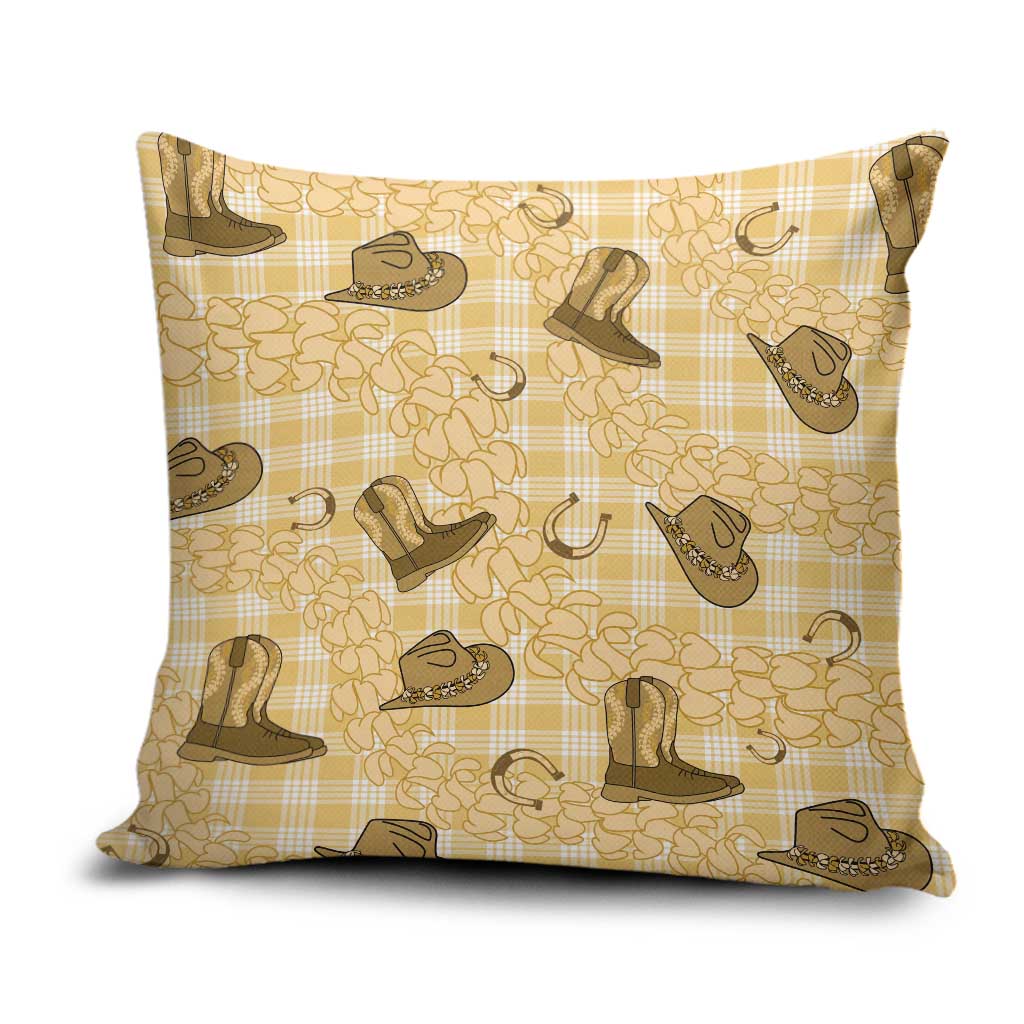 Yellow Palaka Hawaii Cowboy Pillow Cover Puakenikeni Lei Paniolo Papale Seamless Vibes - Polynesian Pride