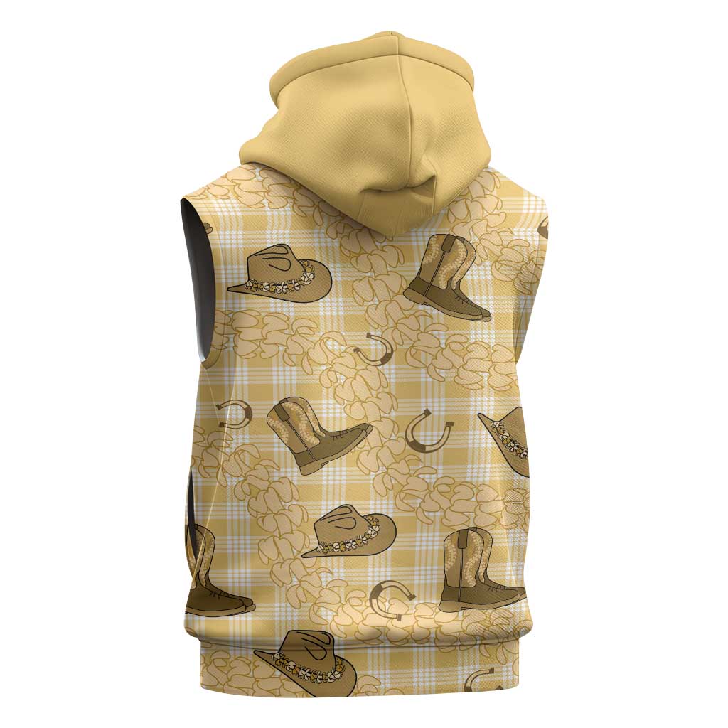 Yellow Palaka Hawaii Cowboy Sleeveless Hoodie Puakenikeni Lei Paniolo Papale Seamless Vibes - Polynesian Pride