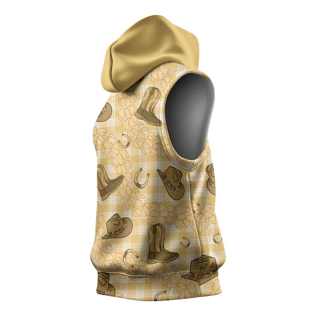 Yellow Palaka Hawaii Cowboy Sleeveless Hoodie Puakenikeni Lei Paniolo Papale Seamless Vibes - Polynesian Pride