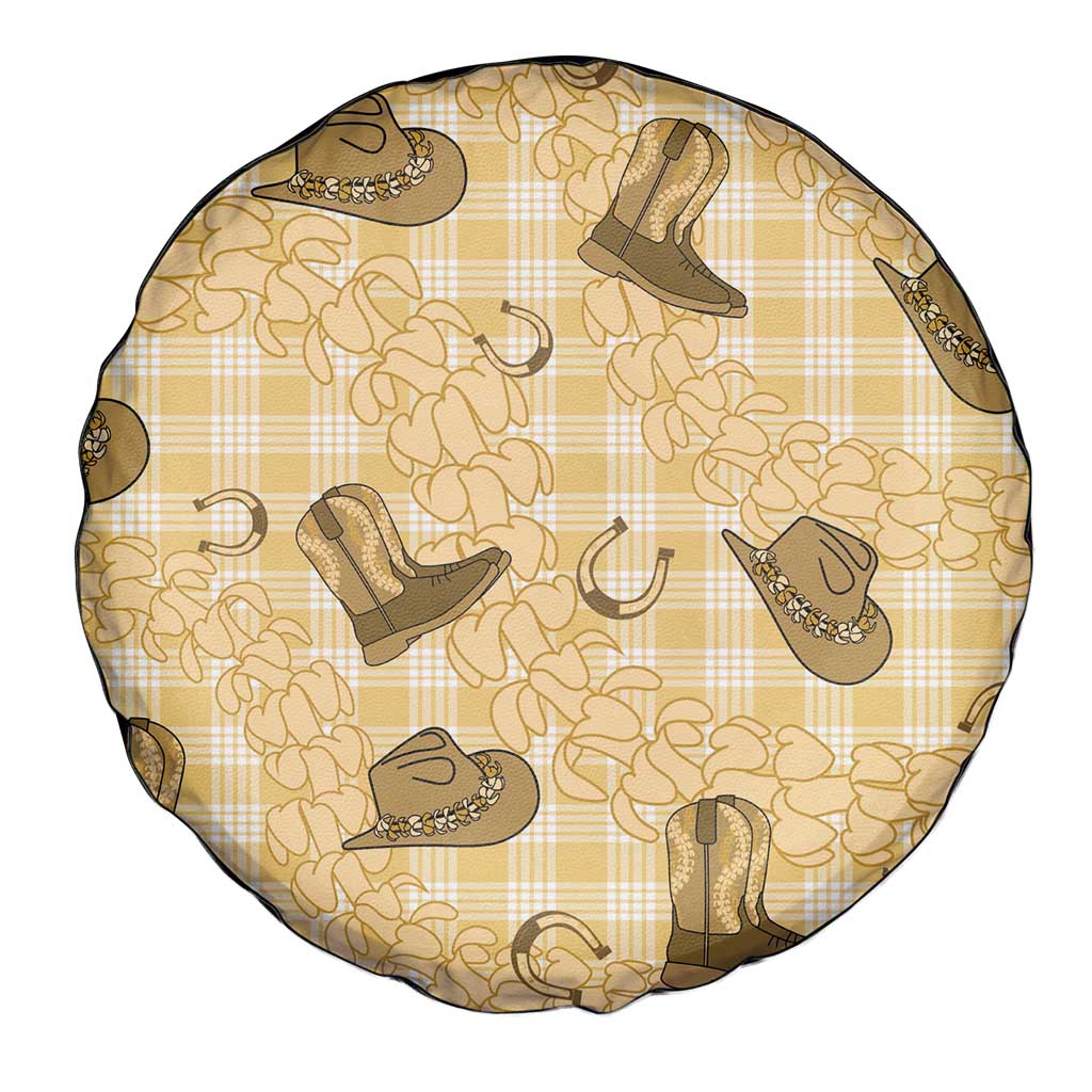 Yellow Palaka Hawaii Cowboy Spare Tire Cover Puakenikeni Lei Paniolo Papale Seamless Vibes - Polynesian Pride