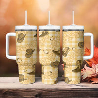 Yellow Palaka Hawaii Cowboy Tumbler With Handle Puakenikeni Lei Paniolo Papale Seamless Vibes - Polynesian Pride