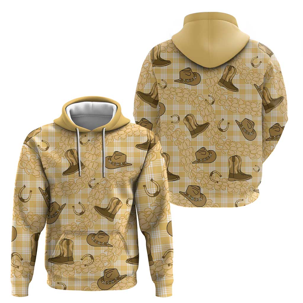 Yellow Palaka Hawaii Cowboy Zip Hoodie Puakenikeni Lei Paniolo Papale Seamless Vibes - Polynesian Pride