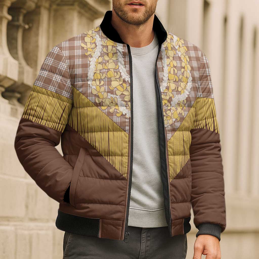Aloha Hawaii Cowboy Custome Bomber Puffer Jacket Puakenikeni Lei Palaka Tassel Style - Polynesian Pride