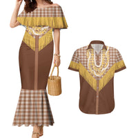 Aloha Hawaii Cowboy Custome Couples Matching Mermaid Dress and Hawaiian Shirt Puakenikeni Lei Palaka Tassel Style - Polynesian Pride