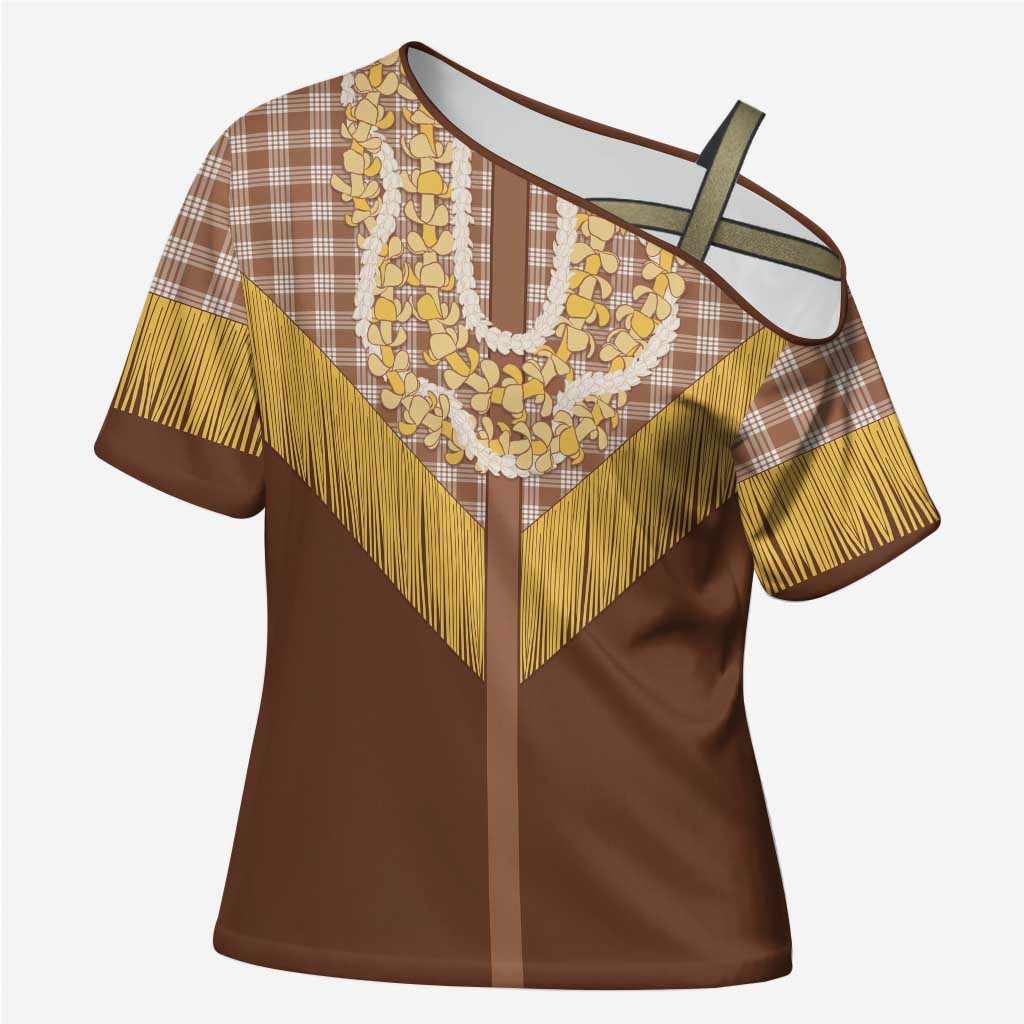 Aloha Hawaii Cowboy Custome Cross Shoulder Shirt Puakenikeni Lei Palaka Tassel Style - Polynesian Pride