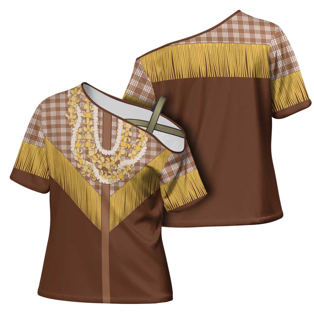Aloha Hawaii Cowboy Custome Cross Shoulder Shirt Puakenikeni Lei Palaka Tassel Style - Polynesian Pride