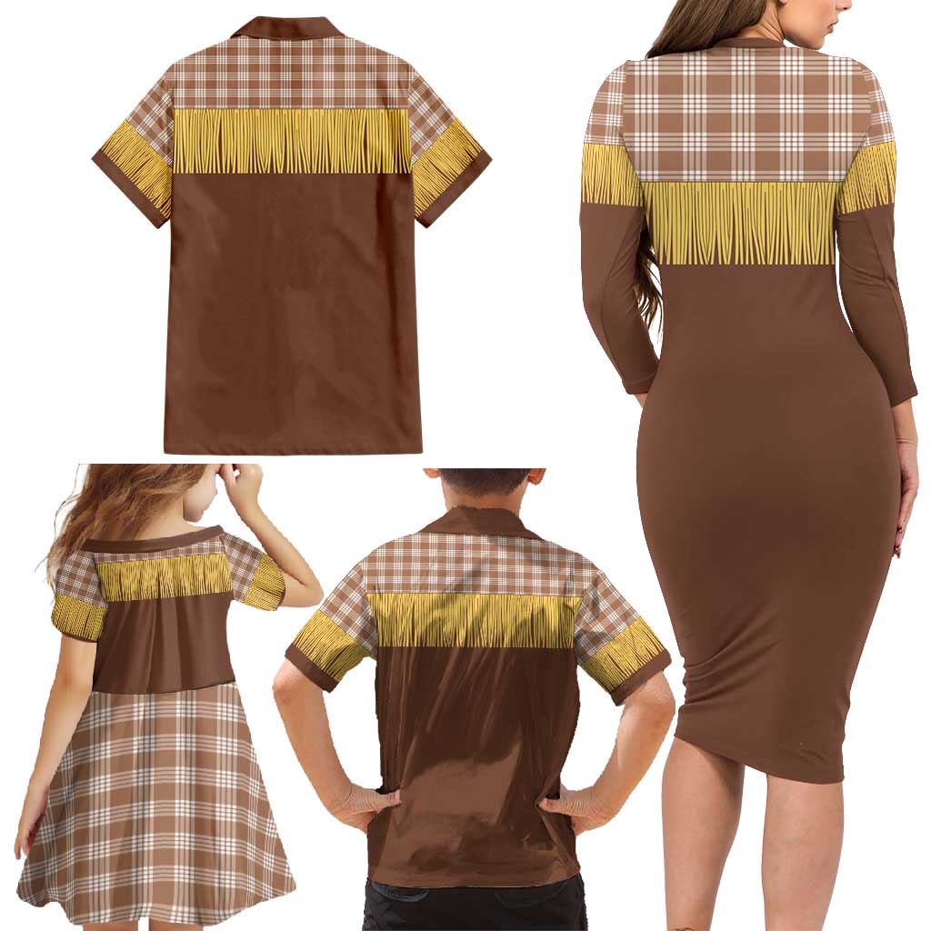 Aloha Hawaii Cowboy Custome Family Matching Long Sleeve Bodycon Dress and Hawaiian Shirt Puakenikeni Lei Palaka Tassel Style - Polynesian Pride