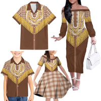Aloha Hawaii Cowboy Custome Family Matching Off The Shoulder Long Sleeve Dress and Hawaiian Shirt Puakenikeni Lei Palaka Tassel Style - Polynesian Pride
