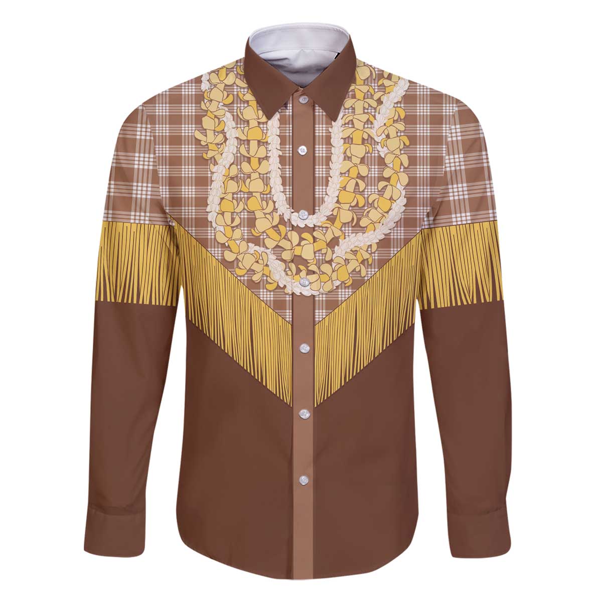 Aloha Hawaii Cowboy Custome Family Matching Off The Shoulder Long Sleeve Dress and Hawaiian Shirt Puakenikeni Lei Palaka Tassel Style - Polynesian Pride