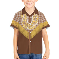 Aloha Hawaii Cowboy Custome Family Matching Off The Shoulder Long Sleeve Dress and Hawaiian Shirt Puakenikeni Lei Palaka Tassel Style - Polynesian Pride