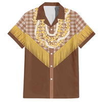 Aloha Hawaii Cowboy Custome Family Matching Off Shoulder Short Dress and Hawaiian Shirt Puakenikeni Lei Palaka Tassel Style - Polynesian Pride