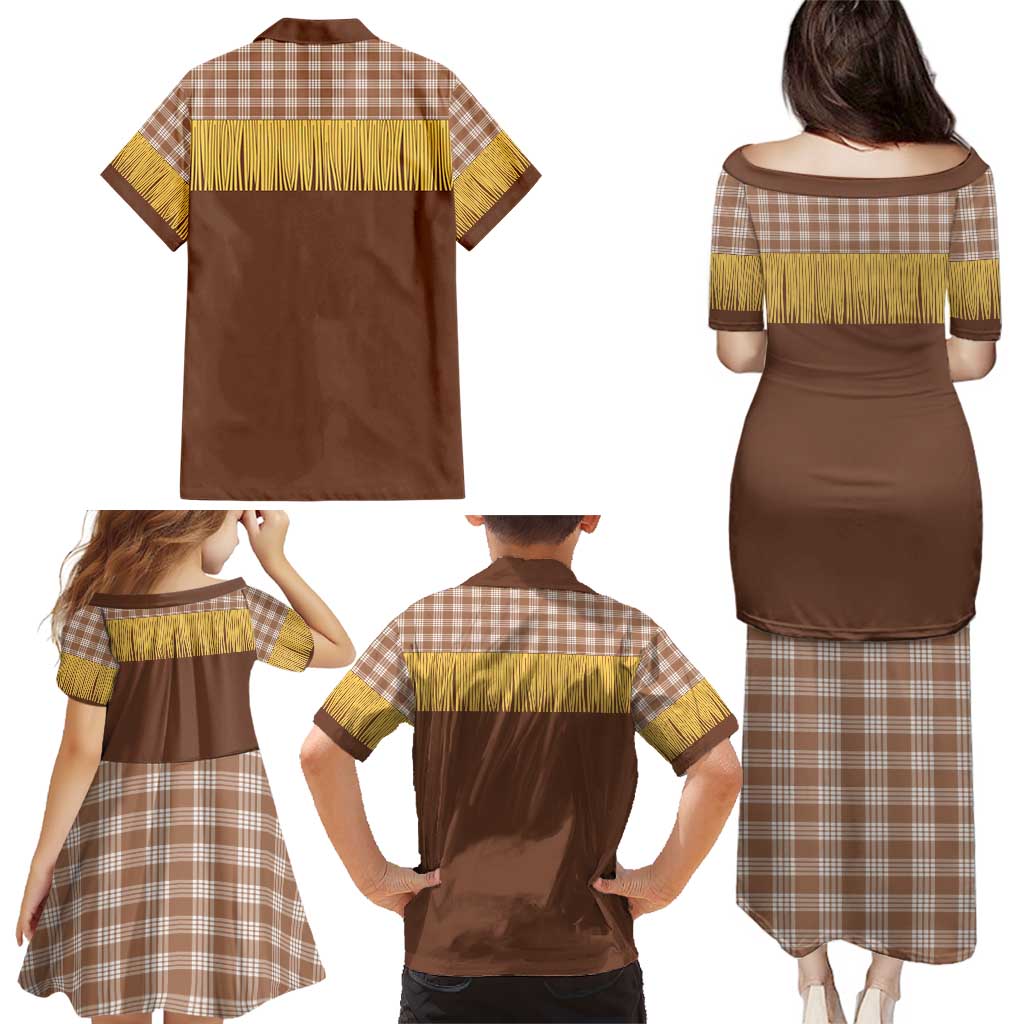 Aloha Hawaii Cowboy Custome Family Matching Puletasi and Hawaiian Shirt Puakenikeni Lei Palaka Tassel Style - Polynesian Pride