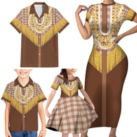 Aloha Hawaii Cowboy Custome Family Matching Short Sleeve Bodycon Dress and Hawaiian Shirt Puakenikeni Lei Palaka Tassel Style - Polynesian Pride