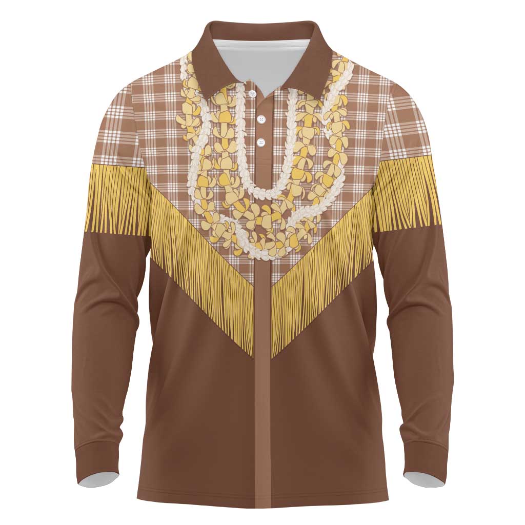 Aloha Hawaii Cowboy Custome Long Sleeve Polo Shirt Puakenikeni Lei Palaka Tassel Style - Polynesian Pride