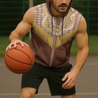 Aloha Hawaii Cowboy Custome Sleeveless Zip Hoodie Puakenikeni Lei Palaka Tassel Style - Polynesian Pride