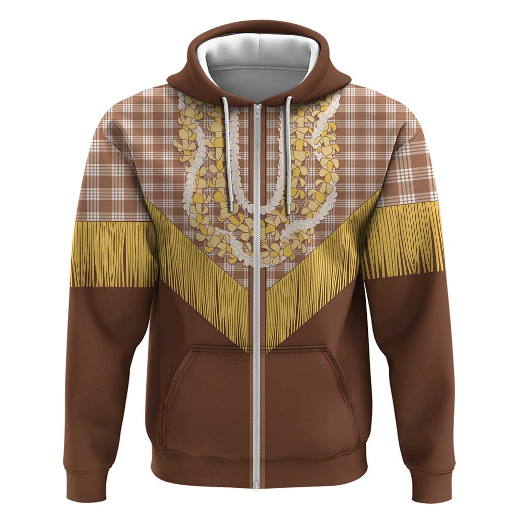 Aloha Hawaii Cowboy Custome Zip Hoodie Puakenikeni Lei Palaka Tassel Style - Polynesian Pride