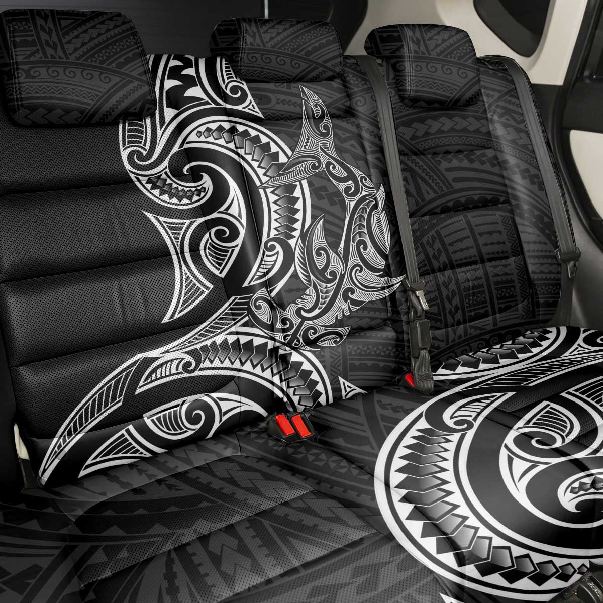 New Zealand Hammerhead Shark Back Car Seat Cover Maori Haehae Mangopare Black - Polynesian Pride