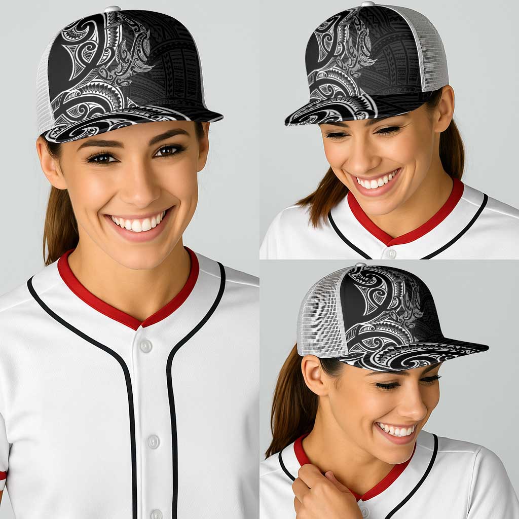New Zealand Hammerhead Shark Baseball Net Cap Maori Haehae Mangopare Black - Polynesian Pride