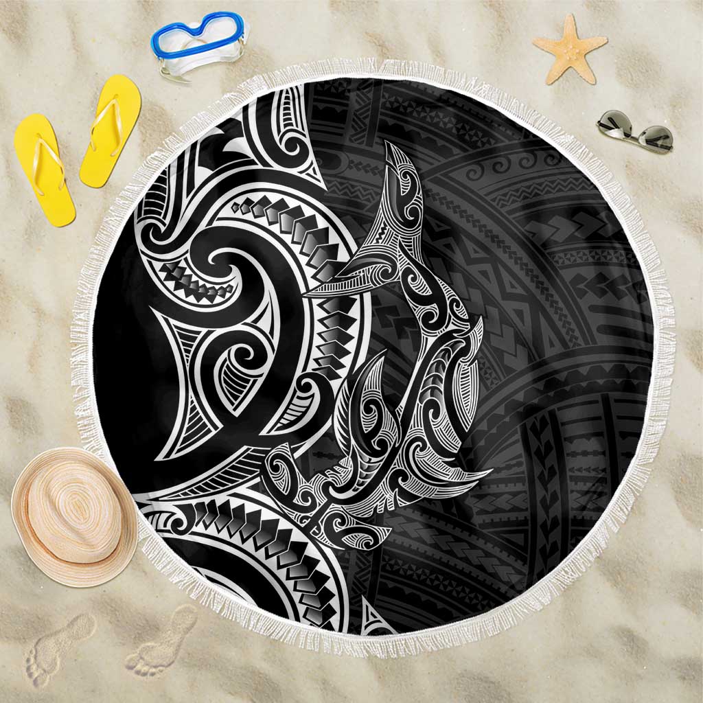 New Zealand Hammerhead Shark Beach Blanket Maori Haehae Mangopare Black - Polynesian Pride