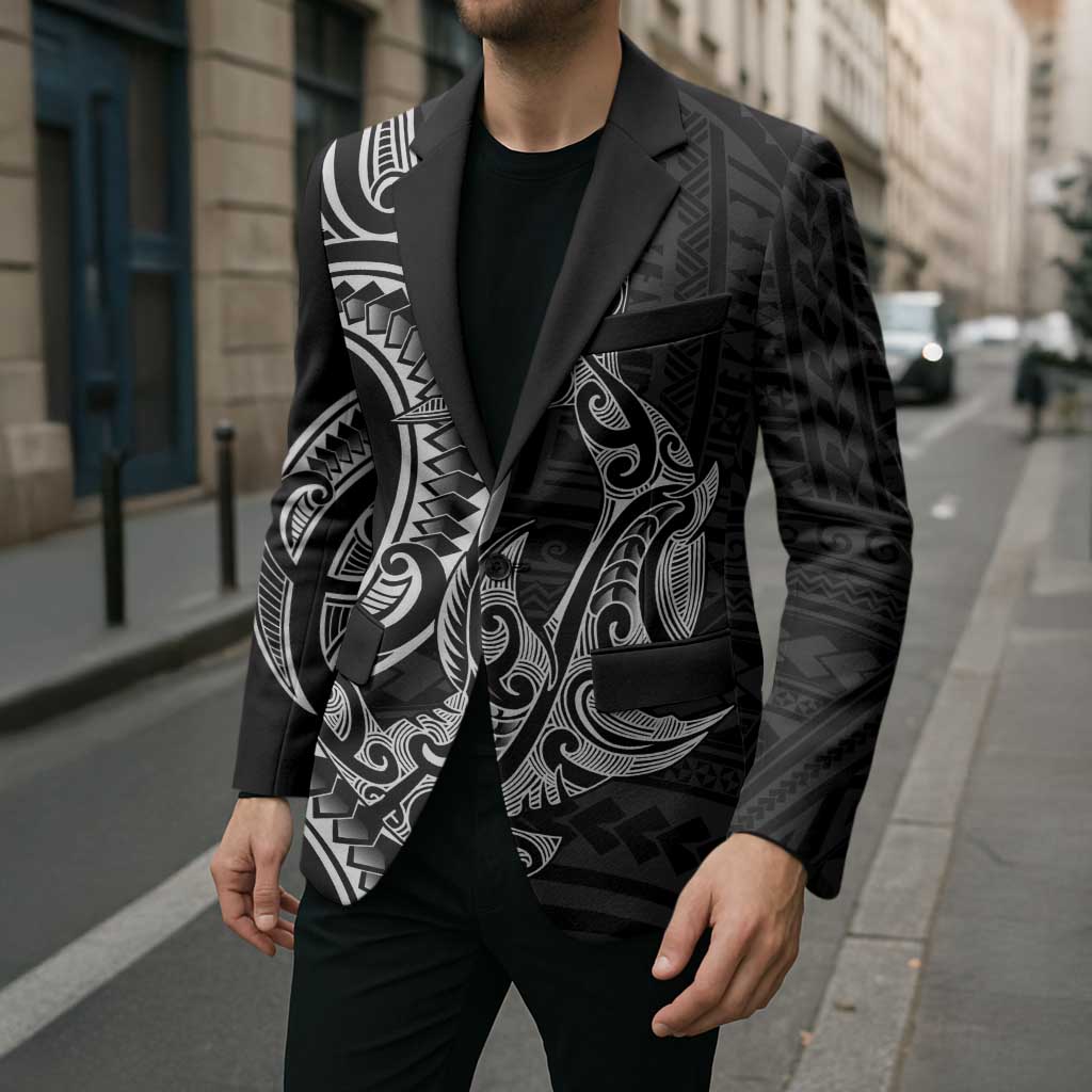 New Zealand Hammerhead Shark Blazer Maori Haehae Mangopare Black - Polynesian Pride