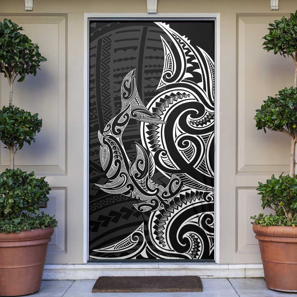New Zealand Hammerhead Shark Door Cover Maori Haehae Mangopare Black - Polynesian Pride