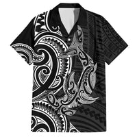New Zealand Hammerhead Shark Family Matching Off The Shoulder Long Sleeve Dress and Hawaiian Shirt Maori Haehae Mangopare Black - Polynesian Pride