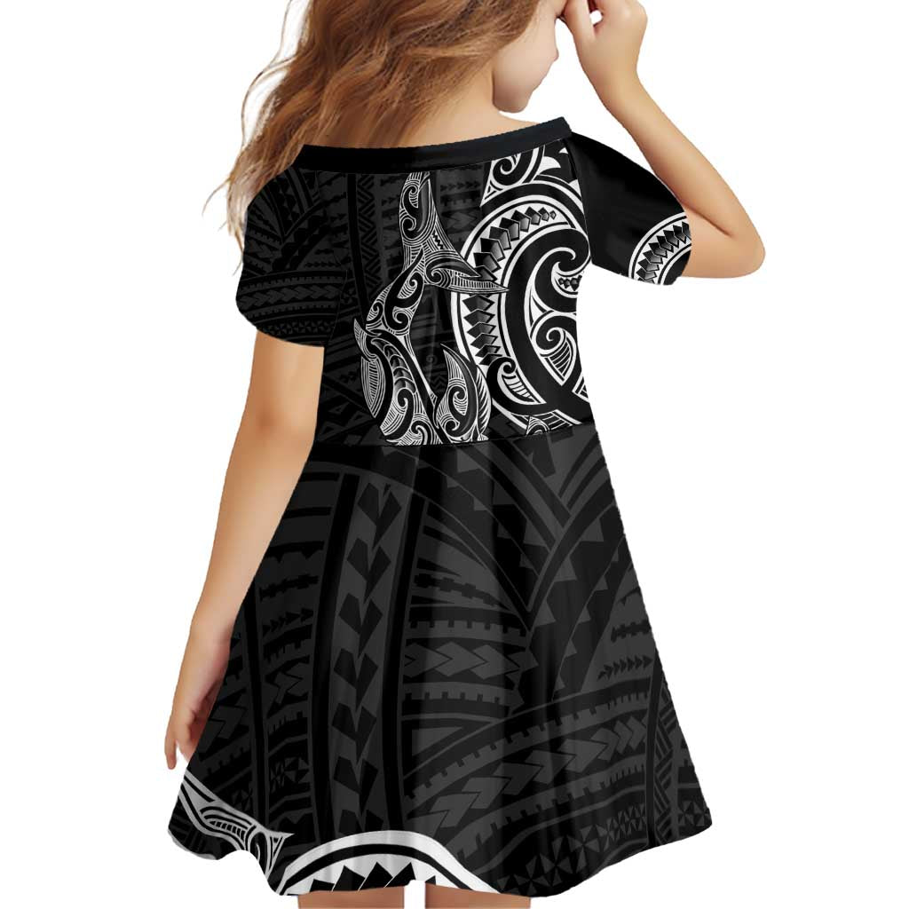 New Zealand Hammerhead Shark Family Matching Puletasi and Hawaiian Shirt Maori Haehae Mangopare Black - Polynesian Pride