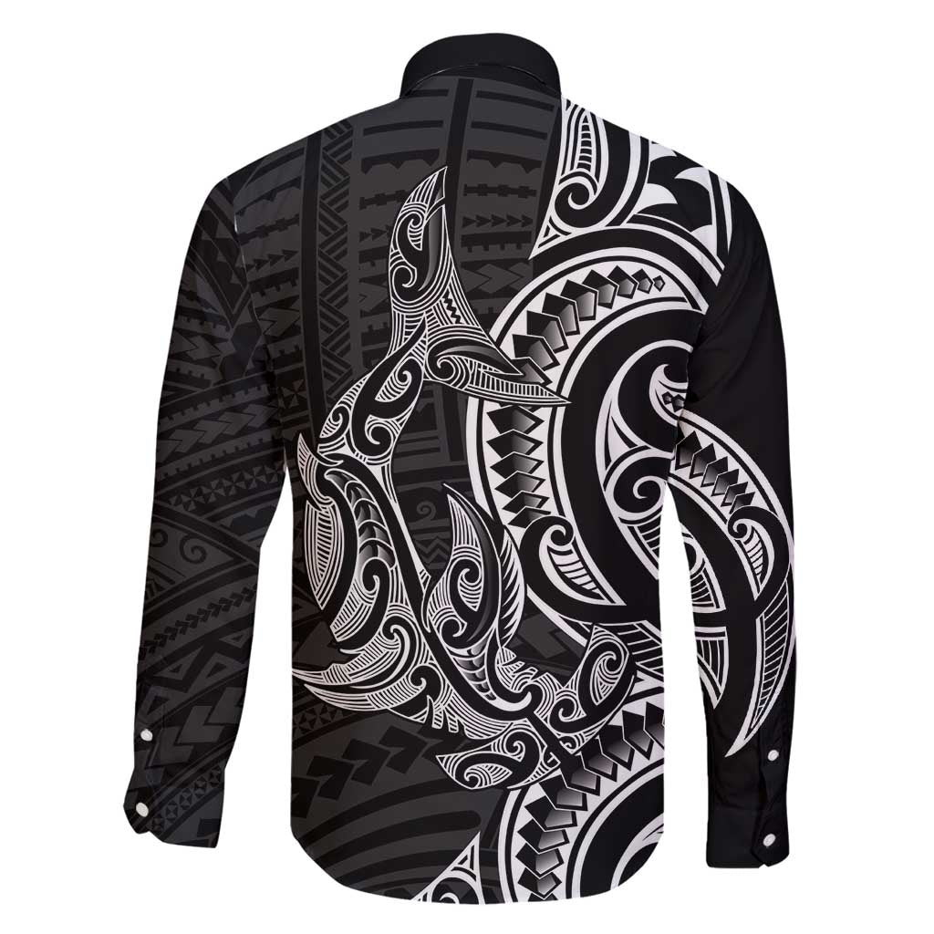 New Zealand Hammerhead Shark Family Matching Puletasi and Hawaiian Shirt Maori Haehae Mangopare Black - Polynesian Pride
