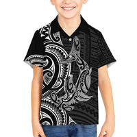 New Zealand Hammerhead Shark Family Matching Summer Maxi Dress and Hawaiian Shirt Maori Haehae Mangopare Black - Polynesian Pride