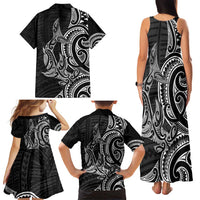 New Zealand Hammerhead Shark Family Matching Tank Maxi Dress and Hawaiian Shirt Maori Haehae Mangopare Black - Polynesian Pride