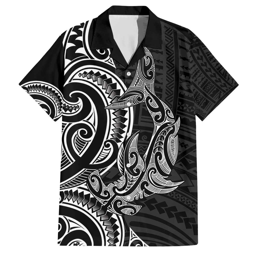 New Zealand Hammerhead Shark Hawaiian Shirt Maori Haehae Mangopare Black - Polynesian Pride