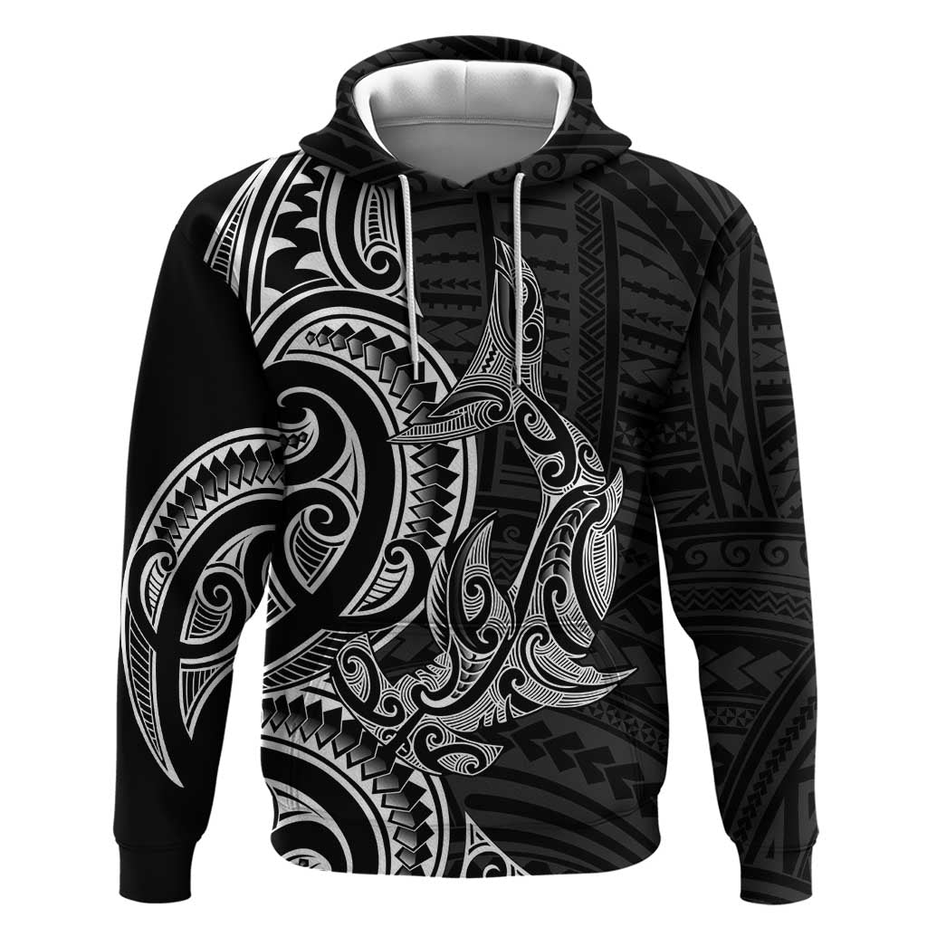 New Zealand Hammerhead Shark Hoodie Maori Haehae Mangopare Black - Polynesian Pride