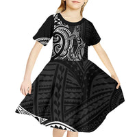 New Zealand Hammerhead Shark Kid Short Sleeve Dress Maori Haehae Mangopare Black - Polynesian Pride