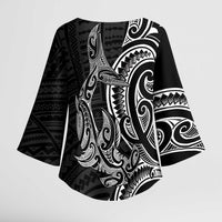 New Zealand Hammerhead Shark Kimono Sleeve Blouse Maori Haehae Mangopare Black LT14 - Polynesian Pride