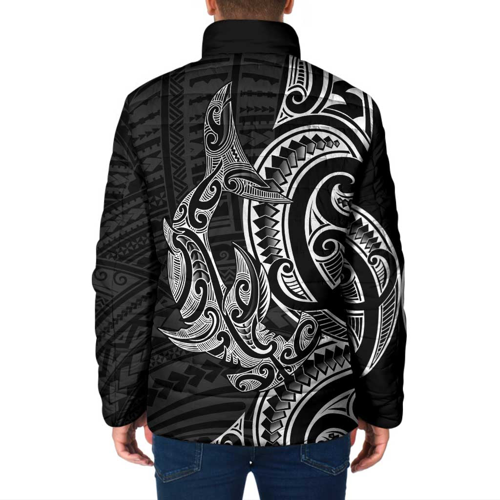 New Zealand Hammerhead Shark Padded Jacket Maori Haehae Mangopare Black LT14 - Polynesian Pride